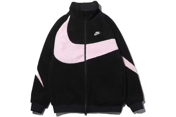 Nike Women's Big Swoosh Faux Shearling Jacket (Asian Sizing) Black/Prism Pink