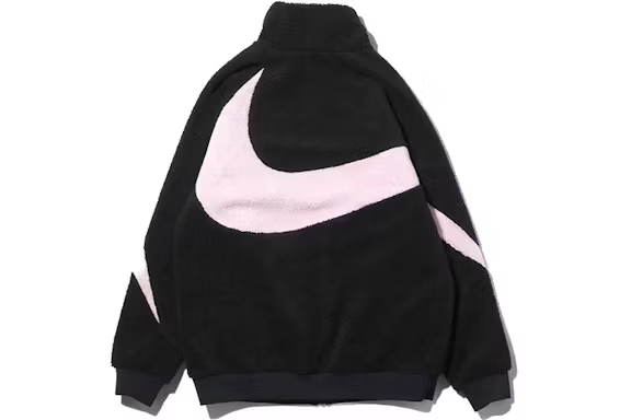 Nike Women's Big Swoosh Faux Shearling Jacket (Asian Sizing) Black/Prism Pink