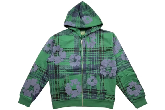 Denim Tears Plaid Cotton Wreath Zip Hoodie Green