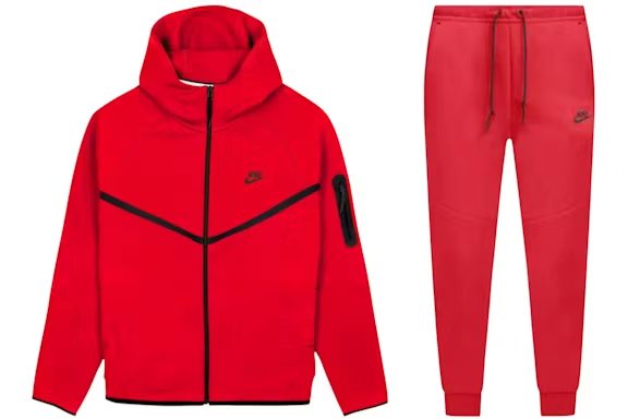 Nike Tech Fleece Windrunner Full Zip Hoodie & Jogger Set Gym Red/Black