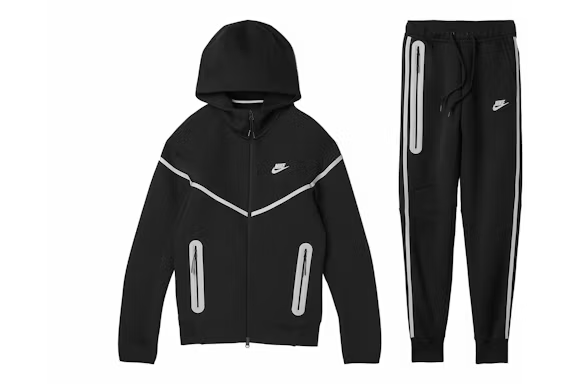 Nike Sportswear Tech Fleece Full Zip Hoodie & Joggers Reflective Details Set Black/Bemis Silver