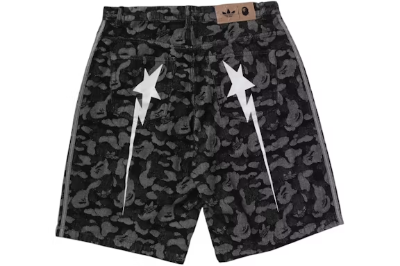 adidas x BAPE Camo Jacquard Shark Denim Jorts Black