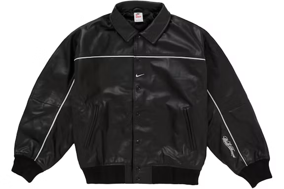 Supreme Nike Leather Varsity Jacket Black