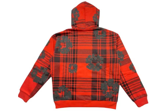 Denim Tears Plaid Cotton Wreath Zip Hoodie Red