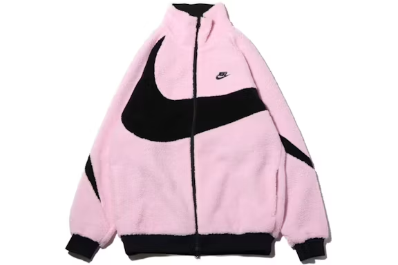 Nike Women's Big Swoosh Reversible Boa Jacket (Asia Sizing) Prism Pink Black