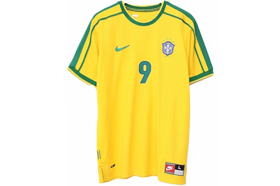 Nike 1998 Brazil National Team Ronaldo Soccer Jersey  University Maize