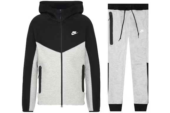 Nike Sportswear Tech Fleece Windrunner Full Zip Hoodie & Joggers Set Dark Grey Heather/Black/White