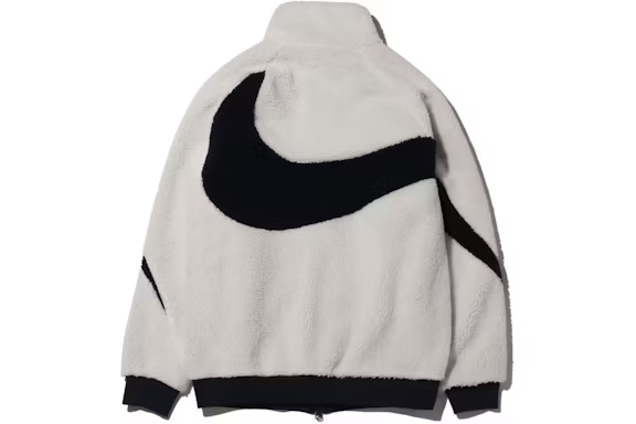 Nike Women's Oversized Swoosh Faux Shearling Jacket (Asian Sizing) White/Navy Blue/Black